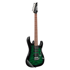 Ibanez GRX70QA electric guitar front, emerald green quilt burst with HSH pickups