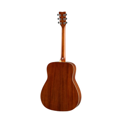 Yamaha FG820 dreadnought acoustic guitar back view, brown sunburst mahogany