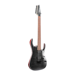 Ibanez RGA42FM electric guitar front angled, gray flame top with red burst edge