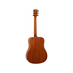 Tanglewood TS5 dreadnought guitar back view, satin mahogany with black tuners