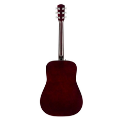 Fender FA-125 dreadnought acoustic guitar back view, natural mahogany