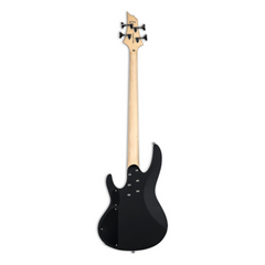 ESP LTD B-10 bass guitar back view, black satin body with maple neck