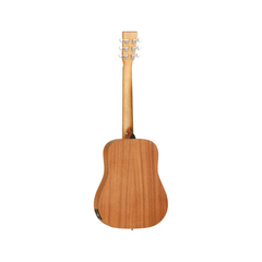 Tanglewood TR2E Roadster travel guitar back view, mahogany with chrome tuners and endpin jack