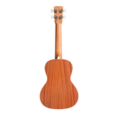 Cordoba 15CM-E ukulele full back standing, natural mahogany with pearl tuner buttons