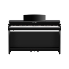 Yamaha Clavinova CLP-825 digital piano in polished ebony, front view with pedals