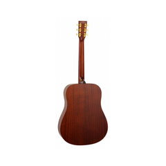 Tanglewood TE5 Elemental dreadnought guitar back view, mahogany with gold tuners
