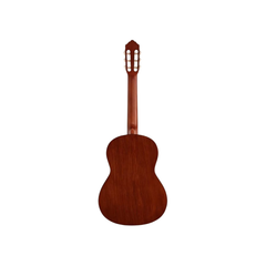 Yamaha CGS103A classical guitar 3/4 back view, natural mahogany with slotted headstock