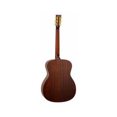 Tanglewood TE3 Elemental folk guitar back view, mahogany with gold tuners