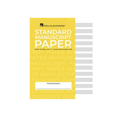 Hal Leonard standard manuscript paper book, 12-stave 64-page notation pad in yellow