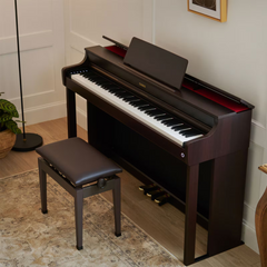 Casio Celviano AP-300 digital piano in rosewood brown, in a room with bench