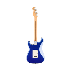 Fender Player Stratocaster electric guitar back view, Daytona blue metallic with maple neck