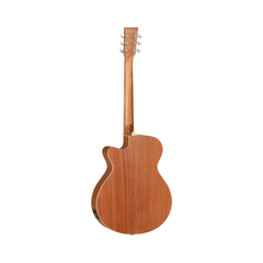 Tanglewood TUN4CE Super Folk electro-acoustic guitar back view, mahogany cutaway
