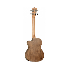 Tanglewood TWT15E Tiare tenor ukulele back view, walnut with cutaway and pickup jack