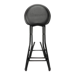 Ibanez IMC50FS folding throne front view, round padded seat with embossed Ibanez logo