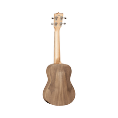 Tanglewood TWT3E Tiare concert ukulele back view, figured walnut with chrome tuners
