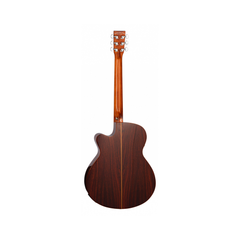 Tanglewood TRS4CE super folk guitar back view, rosewood with cutaway and chrome tuners