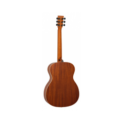 Tanglewood TS3 Strada folk guitar back view, satin mahogany with black tuners