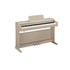 Yamaha Arius YDP-165 digital piano in white ash, angled view with three pedals