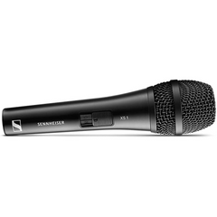 Sennheiser XS 1 dynamic microphone angled view, black body with on-off switch