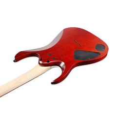 Ibanez RGA42FM body back angled, reddish mahogany with black pickup cavity covers