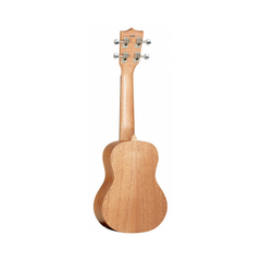 Tanglewood TWT1 Tiare soprano ukulele back view, natural mahogany with chrome tuners