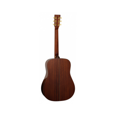 Tanglewood TW15 Heritage dreadnought guitar back view, mahogany with gold tuners