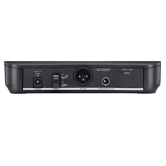 Shure BLX4 wireless receiver rear panel, power, mic and instrument output jacks