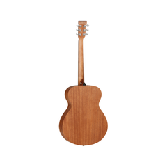 Tanglewood TR3 Roadster folk guitar back view, mahogany with chrome tuners