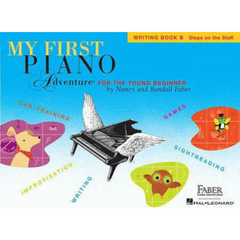 My First Piano Adventure Writing Book B cover, Steps on the Staff by Nancy and Randall Faber
