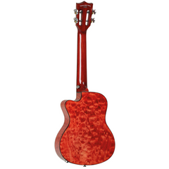 Tanglewood Tiare TWT26-E ukulele full back standing, quilted figured maple cutaway body