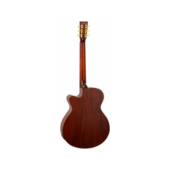 Tanglewood TE4CE Elemental guitar back view, mahogany with cutaway and gold tuners
