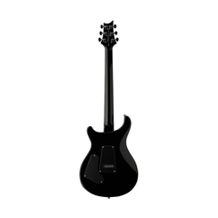 PRS SE Custom 24 electric guitar back view, black body with tremolo cavity cover