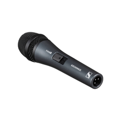 Sennheiser e 835-S microphone angled view showing XLR connector and on-off switch