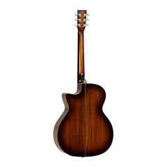Tanglewood TW4E-VC electro-acoustic guitar back view, koa autumn burst cutaway