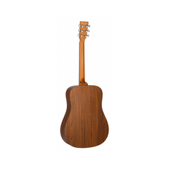 Tanglewood TM5 Metropolitan dreadnought guitar back view, figured walnut with chrome tuners