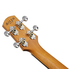 Ibanez UEWT5 tenor ukulele headstock rear, mahogany neck with chrome open-gear tuners