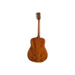 Yamaha FG800 dreadnought acoustic guitar back view, natural figured mahogany
