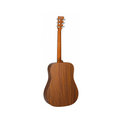 Tanglewood TM5E Metropolitan dreadnought guitar back view, figured walnut with chrome tuners