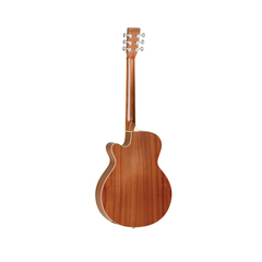 Tanglewood TSP45 Super Folk acoustic guitar back view, mahogany with cutaway
