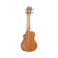 Tanglewood TWT1CE Tiare soprano ukulele back view, mahogany with cutaway and pickup jack