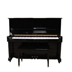 Kawai BS-20 upright acoustic piano in polished black, front view with bench