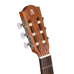 Alhambra Z-Nature CT EZ headstock rear close-up, mahogany with A logo inlay