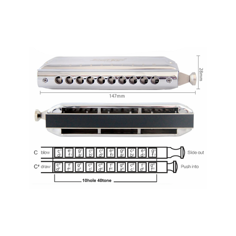 EAST TOP T1040 Chromatic Harmonica – Silver
