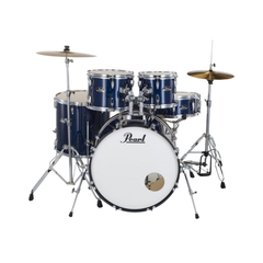 Pearl Roadshow five-piece drum set in royal blue metallic with cymbals and hardware