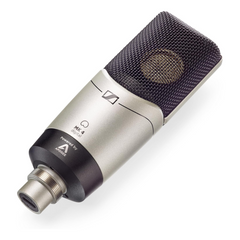 Sennheiser MK 4 Digital microphone diagonal close-up showing Apogee logo and connector