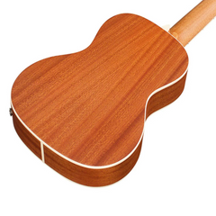 Cordoba 15CM-E ukulele soundhole close-up, Cordoba label visible inside the body