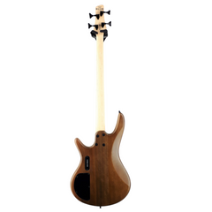 Ibanez GSR200B bass guitar back view, walnut flat with maple neck and battery cover