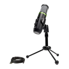 Mackie EM-USB microphone on tripod desk stand with coiled USB cable