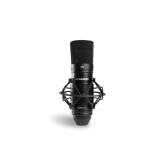 M-Audio Nova Black condenser microphone in shock mount, standalone studio shot