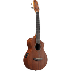 Ibanez UEWT5 tenor ukulele front angled, mahogany cutaway body with side preamp